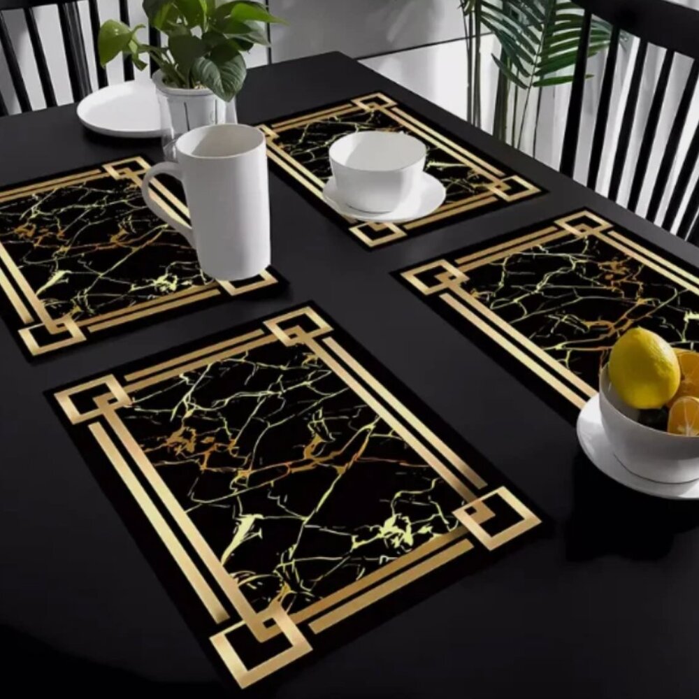 Black Gold Marble Luxury Placemats Set